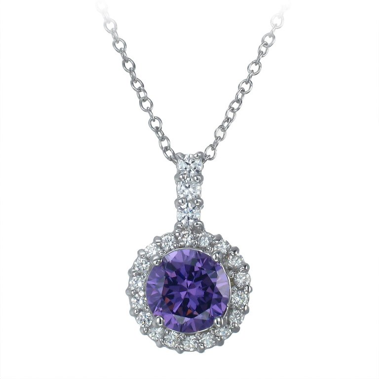 Pendant Necklace, Purple CZ Solitaire Pendant Necklace For Women In 0.925 Sterling Silver With 18" Chain