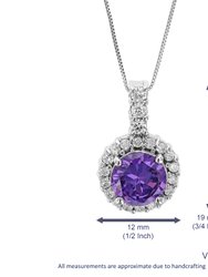 Pendant Necklace, Purple CZ Solitaire Pendant Necklace For Women In 0.925 Sterling Silver With 18" Chain