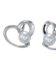 Sterling Silver Heart Earrings - 5 MM Glass Pearl - Silver