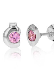 Sterling Silver Pink CZ Stud Earrings - Silver
