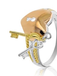 Yellow Gold Plated Over Sterling Silver Fashion Heart With Lock And Key Ring