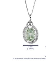 1.70 Cttw Pendant Necklace, Green Amethyst Oval Shape Pendant Necklace For Women In .925 Sterling Silver With Rhodium, 18" Chain, Channel Setting