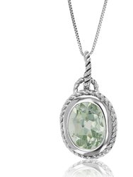 1.70 Cttw Pendant Necklace, Green Amethyst Oval Shape Pendant Necklace For Women In .925 Sterling Silver With Rhodium, 18" Chain, Channel Setting - Silver