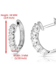 1 Cttw Diamond Hoop Earrings 14K White Gold Channel Set 10 Stones 3/4"