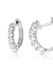 1 Cttw Diamond Hoop Earrings 14K White Gold Channel Set 10 Stones 3/4" - White Gold