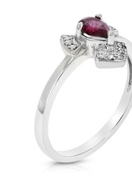 0.30 Cttw Garnet Ring .925 Sterling Silver With Rhodium Pear Shape 6x4 mm - 11 mm - Silver