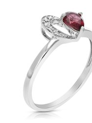 0.30 Cttw Garnet Ring .925 Sterling Silver With Rhodium Pear Shape 6x4 mm - 7 mm - Silver