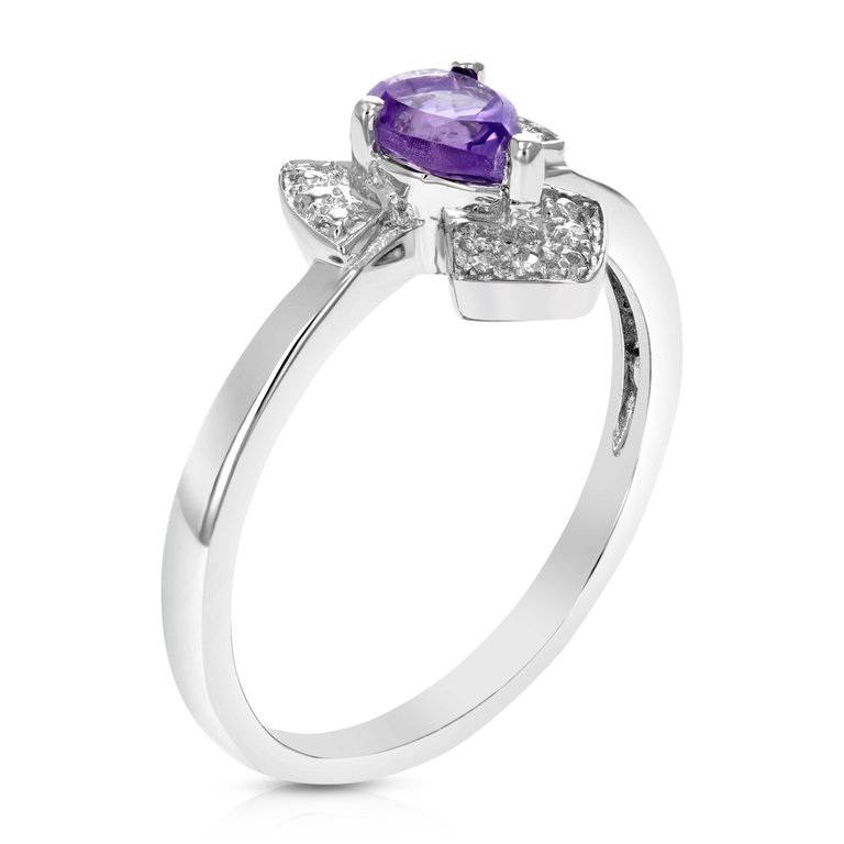 0.30 Cttw Purple Amethyst Ring .925 Sterling Silver With Rhodium Pear 6 x 4 MM - Silver