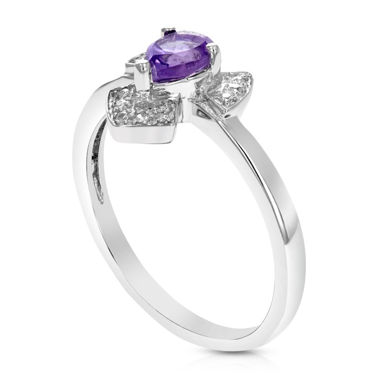 0.30 Cttw Purple Amethyst Ring .925 Sterling Silver With Rhodium Pear 6 x 4 MM