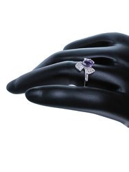 0.30 Cttw Purple Amethyst Ring .925 Sterling Silver With Rhodium Pear 6 x 4 MM