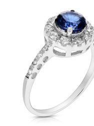 0.60 Cttw Created Blue Sapphire Ring .925 Sterling Silver Rhodium Round 6 mm - Silver