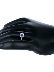 0.60 Cttw Created Blue Sapphire Ring .925 Sterling Silver Rhodium Round 6 mm