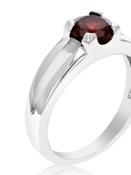 0.60 Cttw Garnet Ring .925 Sterling Silver With Rhodium Plating Round Shape 6 mm - Silver