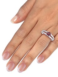 0.60 Cttw Garnet Ring .925 Sterling Silver With Rhodium Plating Round Shape 6 mm