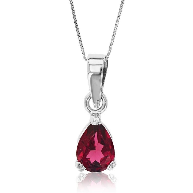0.60 Cttw Pendant Necklace, Garnet Pear Shape Pendant Necklace For Women In .925 Sterling Silver With Rhodium, 18 Inch Chain, Prong Setting - Silver