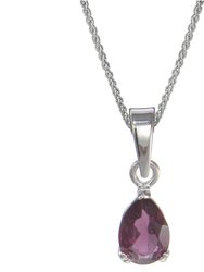 0.60 Cttw Pendant Necklace, Garnet Pear Shape Pendant Necklace For Women In .925 Sterling Silver With Rhodium, 18 Inch Chain, Prong Setting