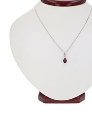 0.60 Cttw Pendant Necklace, Garnet Pear Shape Pendant Necklace For Women In .925 Sterling Silver With Rhodium, 18 Inch Chain, Prong Setting