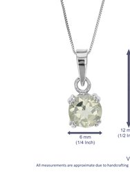 0.60 Cttw Pendant Necklace, Green Amethyst Pendant Necklace For Women In .925 Sterling Silver With Rhodium, 18 Inch Chain, Prong Setting