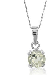 0.60 Cttw Pendant Necklace, Green Amethyst Pendant Necklace For Women In .925 Sterling Silver With Rhodium, 18 Inch Chain, Prong Setting - Silver