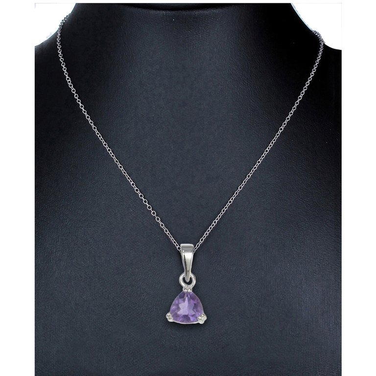 0.60 Cttw Pendant Necklace, Purple Amethyst Trillion Shape Pendant Necklace For Women In 18 Inch Chain, Prong Setting - 0.5" L x 0.25" W