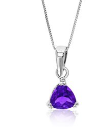 0.60 Cttw Pendant Necklace, Purple Amethyst Trillion Shape Pendant Necklace For Women In 18 Inch Chain, Prong Setting - 0.5" L x 0.25" W - Silver