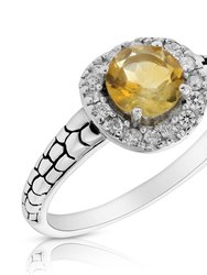 0.65 Cttw Citrine Ring In .925 Sterling Silver Rhodium Plating Round 10 x 8 mm - Silver