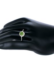 0.65 Cttw Peridot Ring .925 Sterling Silver With Rhodium Plating Halo Round 6 mm