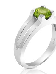 0.65 Cttw Peridot Ring .925 Sterling Silver With Rhodium Solitaire Round 6 mm - Silver
