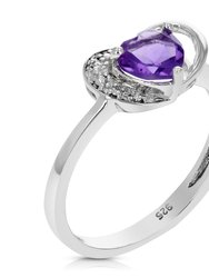 0.70 Cttw Heart Purple Amethyst Ring .925 Sterling Silver With Rhodium 6 mm - Silver