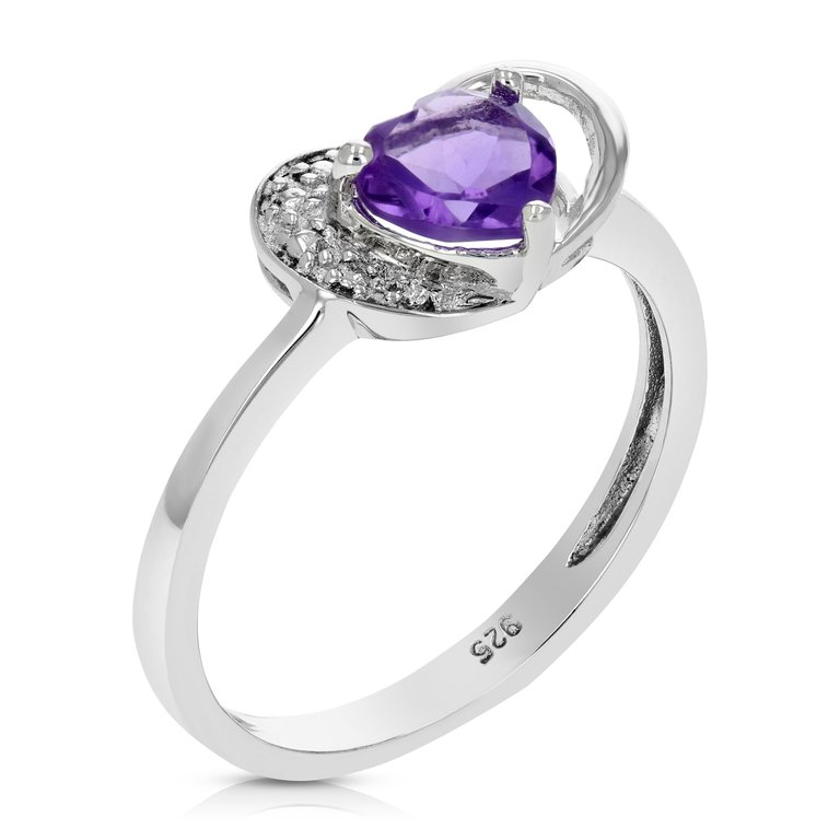 0.70 Cttw Heart Purple Amethyst Ring .925 Sterling Silver With Rhodium 6 mm - Silver