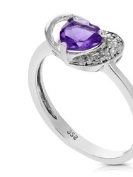 0.70 Cttw Heart Purple Amethyst Ring .925 Sterling Silver With Rhodium 6 mm