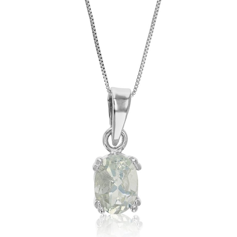 0.70 Cttw Pendant Necklace, Green Amethyst Oval Pendant Necklace for Women In .925 Sterling Silver With Rhodium, 18 Inch Chain, Prong Setting - Silver