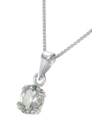 0.70 Cttw Pendant Necklace, Green Amethyst Oval Pendant Necklace for Women In .925 Sterling Silver With Rhodium, 18 Inch Chain, Prong Setting