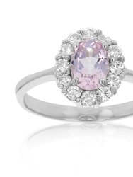 0.70 Cttw Pink Topaz Ring .925 Sterling Silver With Rhodium Plating Oval Shape