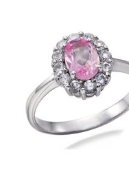 0.70 Cttw Pink Topaz Ring .925 Sterling Silver With Rhodium Plating Oval Shape