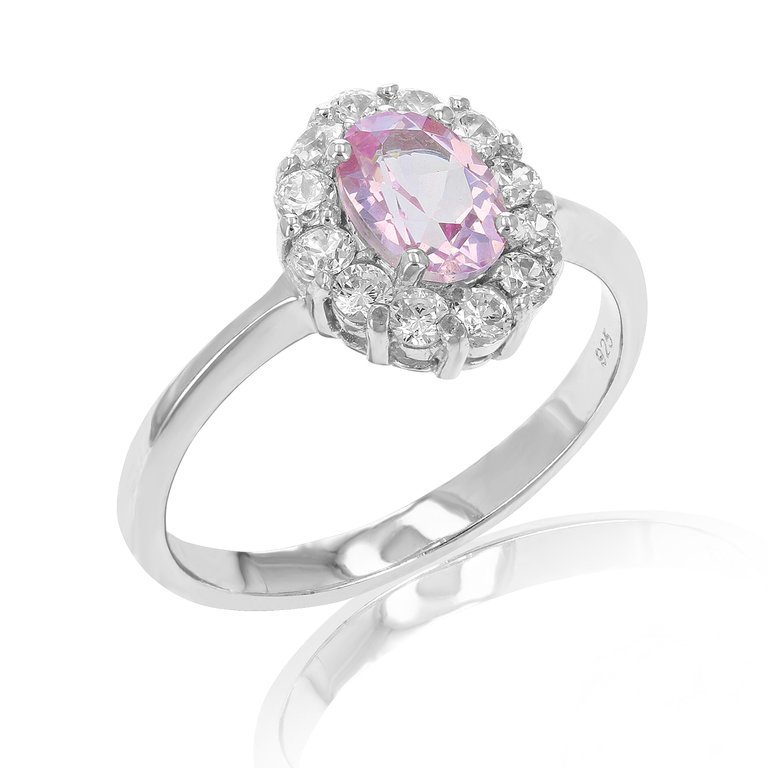 0.70 Cttw Pink Topaz Ring .925 Sterling Silver With Rhodium Plating Oval Shape - Silver
