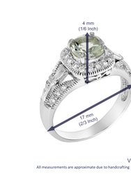 0.80 Cttw Green Amethyst Ring .925 Sterling Silver With Rhodium Halo Round 7 mm