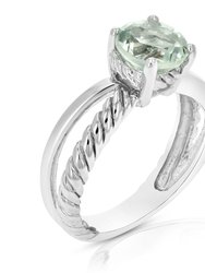 0.80 Cttw Green Amethyst Ring .925 Sterling Silver With Rhodium Round Shape 8 mm - Silver