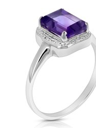 0.90 Cttw Purple Amethyst Ring .925 Sterling Silver With Rhodium Emerald 8 x 6 mm - Silver