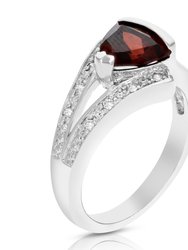 0.90 Cttw Trillion Shape Garnet Ring .925 Sterling Silver With Rhodium 7 mm - Silver