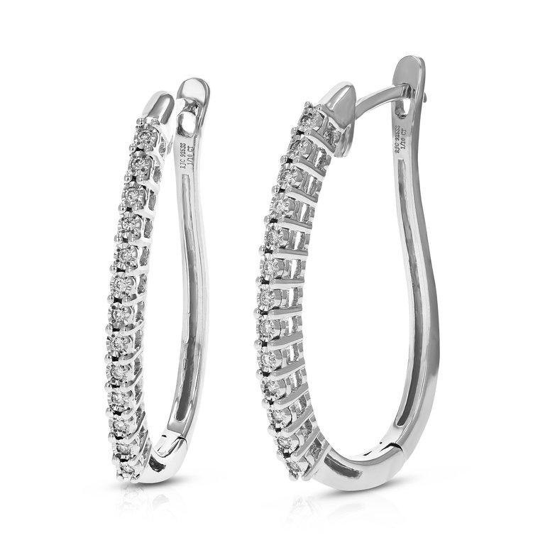 1/10 Cttw Diamond Hoop Earrings For Women, Round Lab Grown Diamond Earrings In Prong Setting, Width 1/10", Height 1" - Silver