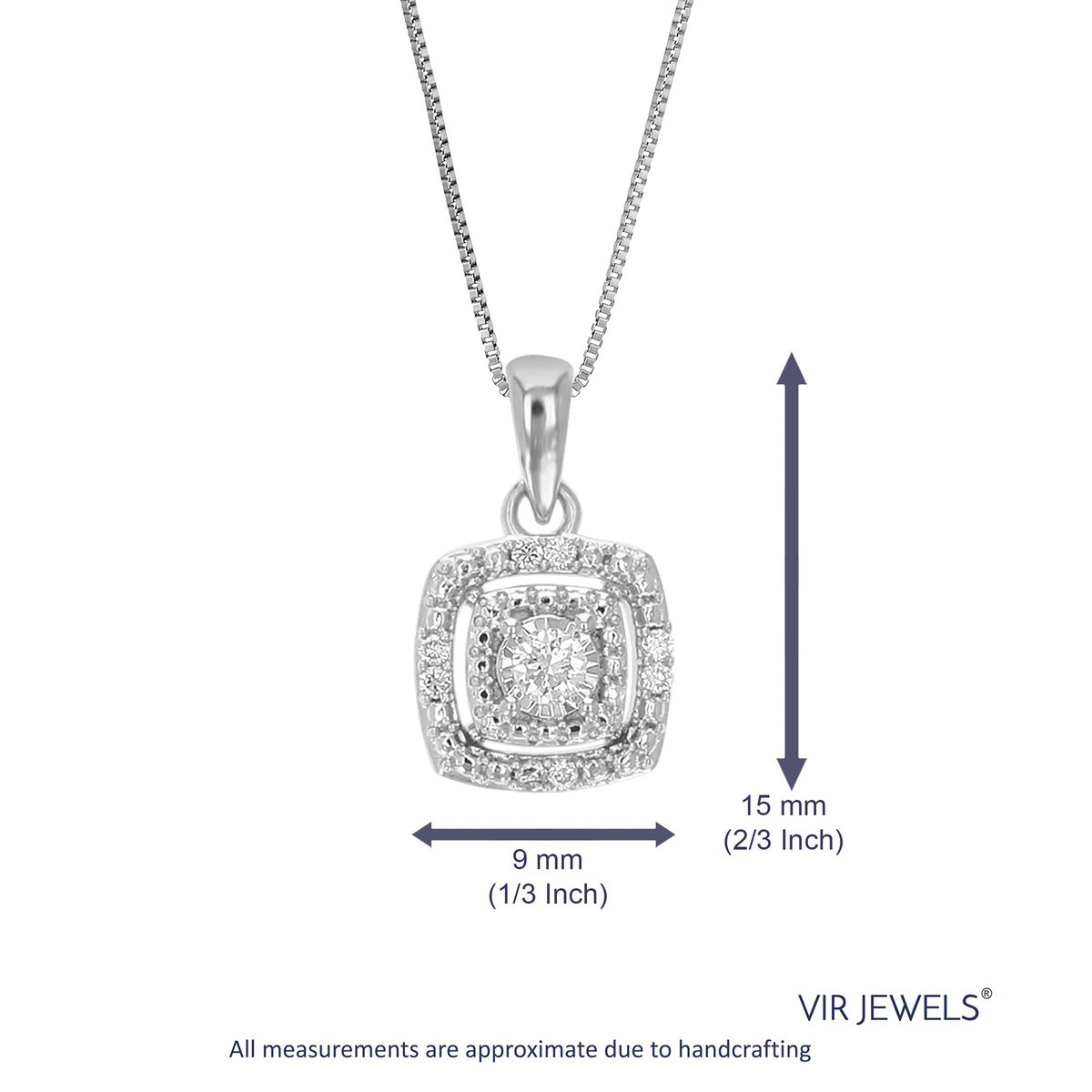 Vir Jewels 1/10 Cttw Diamond Pendant Necklace For Women, Lab Grown Diamond  Square Pendant Necklace In .925 Sterling Silver With Chain, Width 1/3