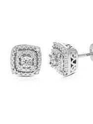 1/10 cttw Stud Earrings For Women, Round Lab Grown Diamond Stud Earrings In .925 Sterling Silver, Prong Setting: 1/4" H x 1/4" W