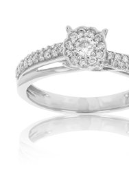 1/2 cttw Diamond Engagement Ring 14K White Gold Cluster Composite Bridal Wedding - Silver