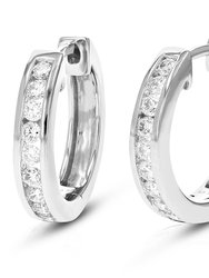 1/2 cttw Diamond Hoop Earrings For Women, Round Lab Grown Diamond Earrings In .925 Sterling Silver, Channel Setting, 1/2" - Silver