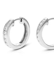 1/2 cttw Diamond Hoop Earrings For Women, Round Lab Grown Diamond Earrings In .925 Sterling Silver, Channel Setting, 1/2"