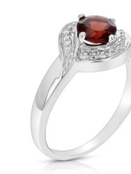 1/2 cttw Garnet Ring .925 Sterling Silver With Rhodium Plating Round Shape 5 MM - Sterling Silver