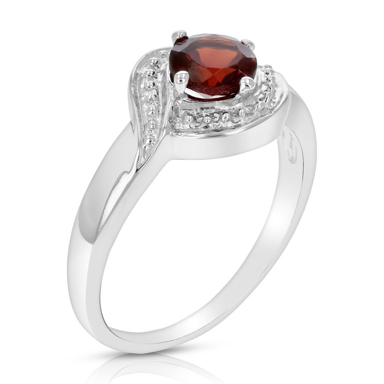1/2 cttw Garnet Ring .925 Sterling Silver With Rhodium Plating Round Shape 5 MM - Sterling Silver