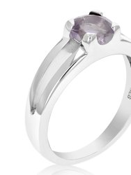 1/2 cttw Purple Amethyst Ring .925 Sterling Silver With Rhodium Round Shape 6 MM - Silver