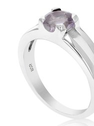 1/2 cttw Purple Amethyst Ring .925 Sterling Silver With Rhodium Round Shape 6 MM